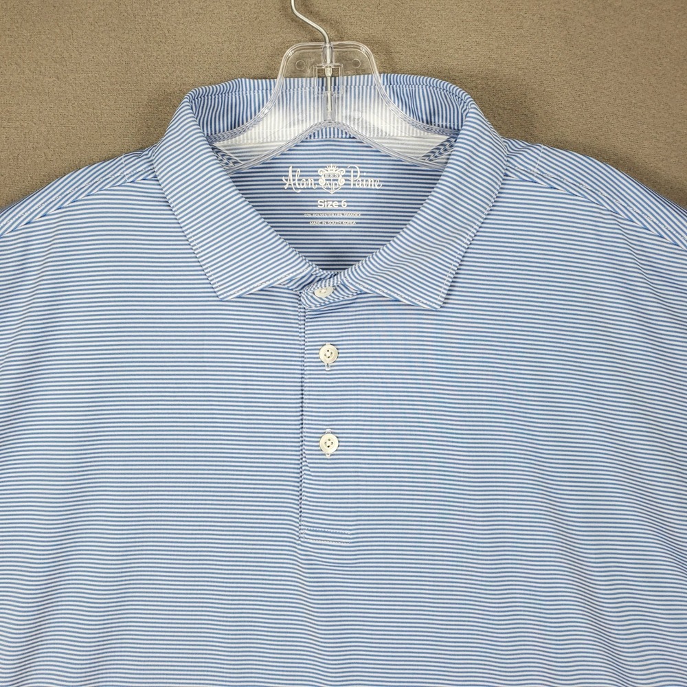 Alan Paine Polo Shirt Mens 6 Blue‎ Micro Stripe Short Sleeve Performance Stretch